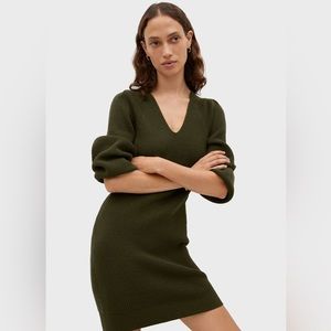 Olive Green Mango sweater dress balloon sleeve size 6